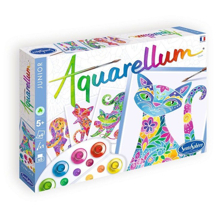 Peinture aquerelle - SENTOSPHERE - Aquarellum Junior - Chats - 5 couleurs - Sertissage sur papier Vélin - Des 6 ans Peinture aquerelle - SENTOSPHERE - Aquarellum Junior - Chats - 5 couleurs - Sertissage sur papier Vélin - Des 6 ans