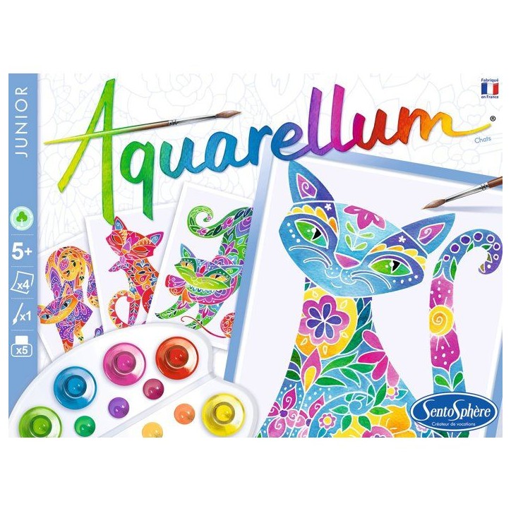 Peinture aquerelle - SENTOSPHERE - Aquarellum Junior - Chats - 5 couleurs - Sertissage sur papier Vélin - Des 6 ans Peinture aquerelle - SENTOSPHERE - Aquarellum Junior - Chats - 5 couleurs - Sertissage sur papier Vélin - Des 6 ans