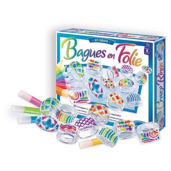 Kit creatif bijoux - SENTOSPHERE - Bagues en Folies - 12 bagues transparantes a peindre - 10 couleurs - Des 7 ans Kit creatif bijoux - SENTOSPHERE - Bagues en Folies - 12 bagues transparantes a peindre - 10 couleurs - Des 7 ans