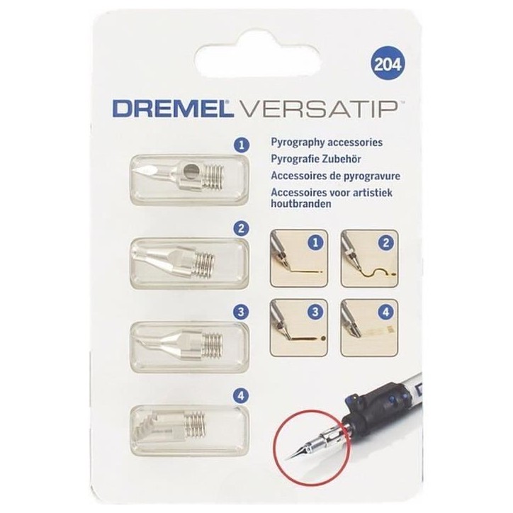 Set de 4 embouts de pyrogravure DREMEL 204 - Pour fer a souder a gaz Dremel Versatip Set de 4 embouts de pyrogravure DREMEL 204 - Pour fer a souder a gaz Dremel Versatip