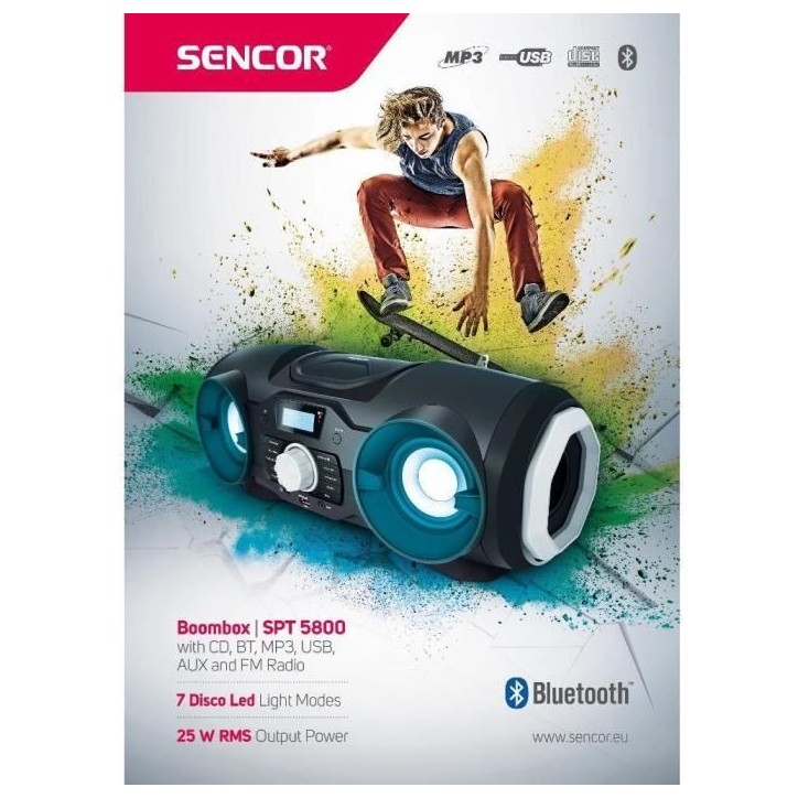 Boombox avec CD, BT, MP3, USB, AUX et radio FM - Sencor - SPT 5800 Boombox avec CD, BT, MP3, USB, AUX et radio FM - Sencor - SPT 5800
