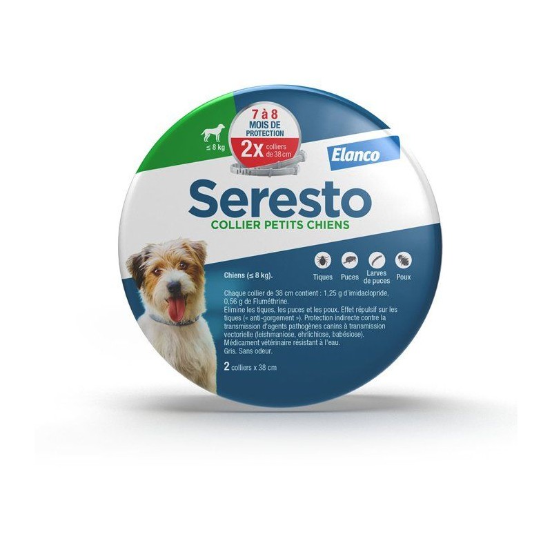 SERESTO Chien Collier Anti-Puces et Anti-Tiques -8kg 2 unités