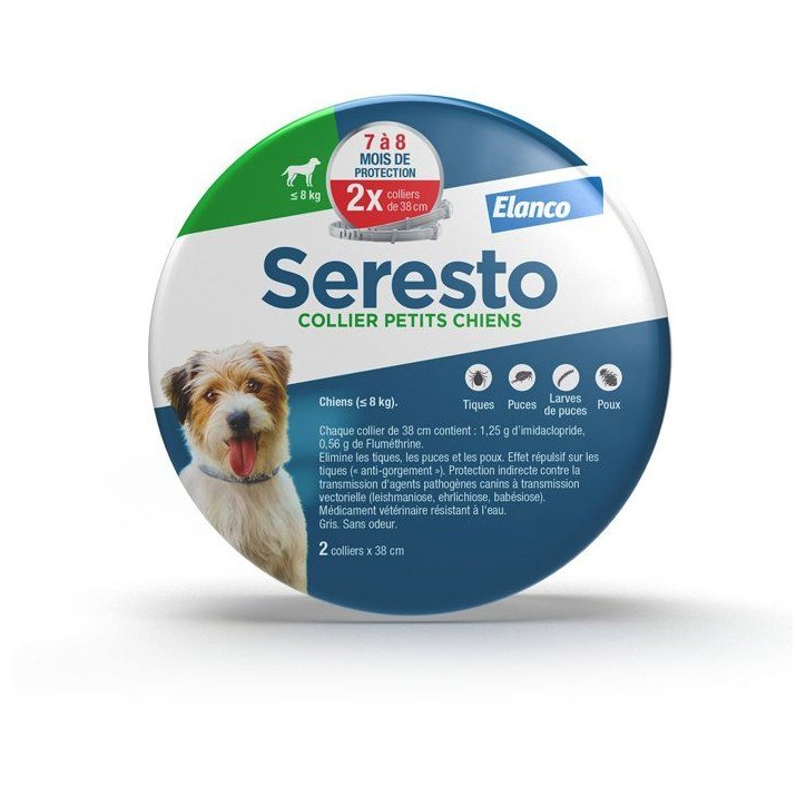 SERESTO Chien Collier Anti-Puces et Anti-Tiques -8kg 2 unités SERESTO Chien Collier Anti-Puces et Anti-Tiques -8kg 2 unités