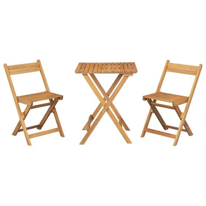Set bistrot en bois d'acacia FSC - SAVANA - 1 table carrée 60 x 60 cm et de 2 chaises pliables - 2 personnes Set bistrot en bois d'acacia FSC - SAVANA - 1 table carrée 60 x 60 cm et de 2 chaises pliables - 2 personnes