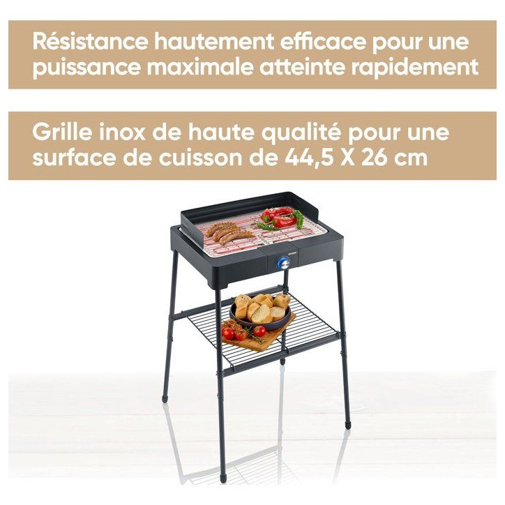 Barbecue électrique sur pieds - SEVERIN - PG8566 - 2200 W - Surface de cuisson 44,5 x 26 cm - Thermostat réglable - Noir Barbecue électrique sur pieds - SEVERIN - PG8566 - 2200 W - Surface de cuisson 44,5 x 26 cm - Thermostat réglable - Noir