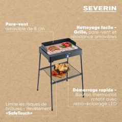 Barbecue électrique sur pieds - SEVERIN - PG8566 - 2200 W - Surface d