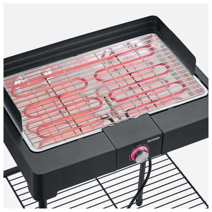 Barbecue électrique sur pieds - SEVERIN - PG8566 - 2200 W - Surface de cuisson 44,5 x 26 cm - Thermostat réglable - Noir Barbecue électrique sur pieds - SEVERIN - PG8566 - 2200 W - Surface de cuisson 44,5 x 26 cm - Thermostat réglable - Noir