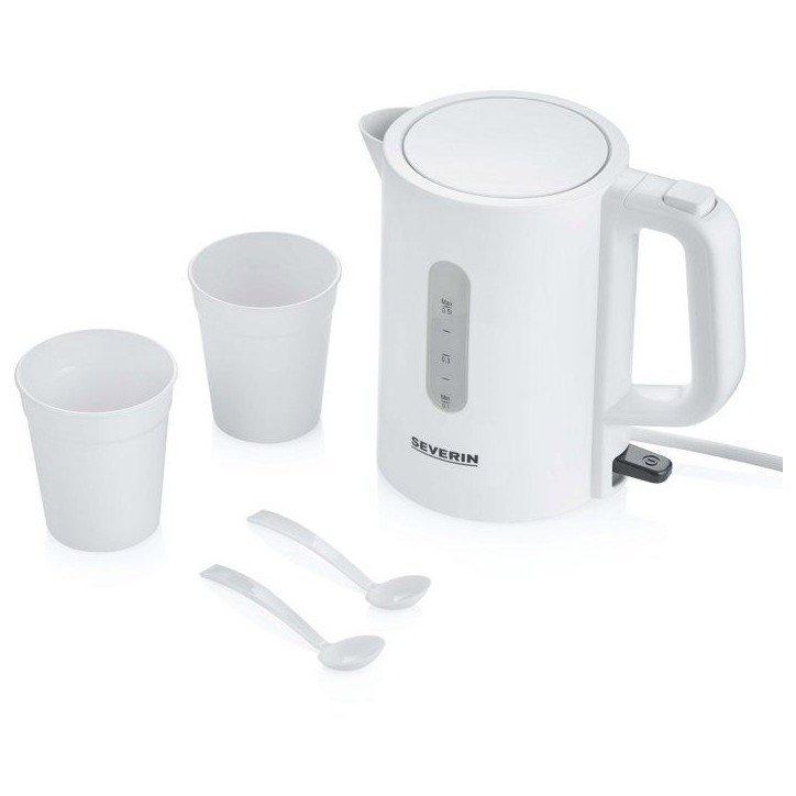 Bouilloire de voyage 0,5 L - SEVERIN - WK3462 - Sans BPA - 1 100 W - bouilloire électrique livrée avec 2 tasses + 2 cuilleres,