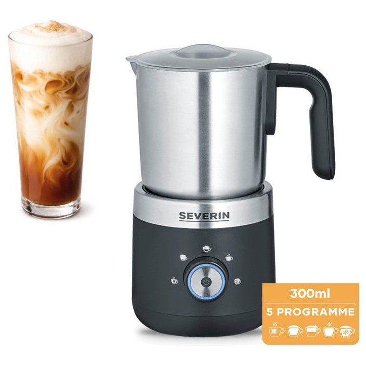 Emulsionneur de lait a induction - SEVERIN - SM3588 - Mousseur de lait chaud ou froid 300 ml en inox - 550 W - inox/noir Emulsionneur de lait a induction - SEVERIN - SM3588 - Mousseur de lait chaud ou froid 300 ml en inox - 550 W - inox/noir