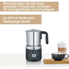 Emulsionneur de lait a induction - SEVERIN - SM3588 - Mousseur de lait chaud ou froid 300 ml en inox - 550 W - inox/noir