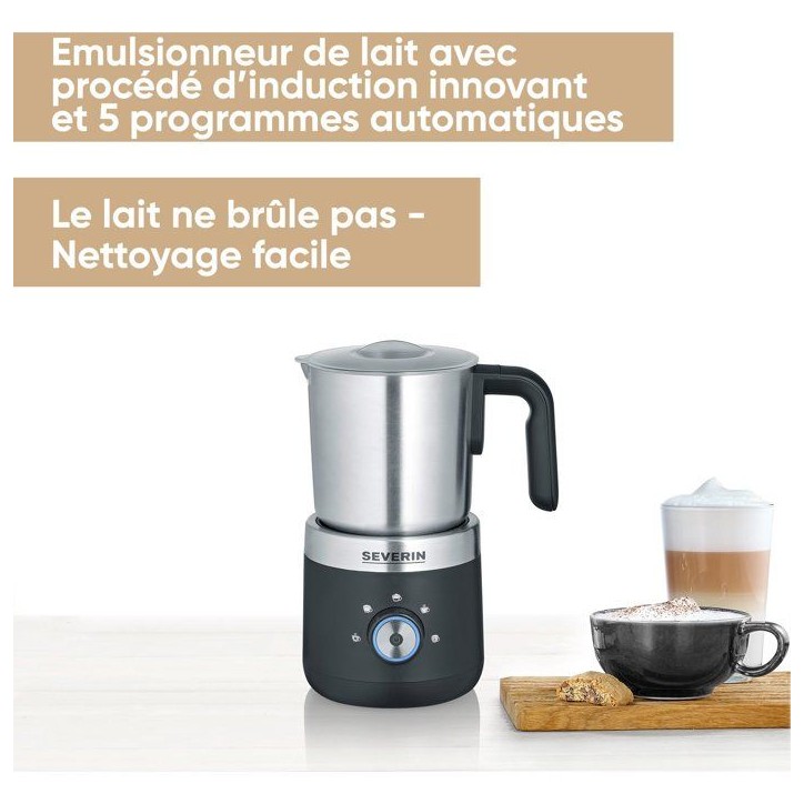 Emulsionneur de lait a induction - SEVERIN - SM3588 - Mousseur de lait chaud ou froid 300 ml en inox - 550 W - inox/noir Emulsionneur de lait a induction - SEVERIN - SM3588 - Mousseur de lait chaud ou froid 300 ml en inox - 550 W - inox/noir