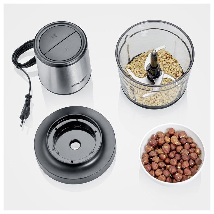 Hachoir électrique - SEVERIN - KM3867 - 400 W - Récipient en verre 1 L - 2 vitesses - Noir / Inox