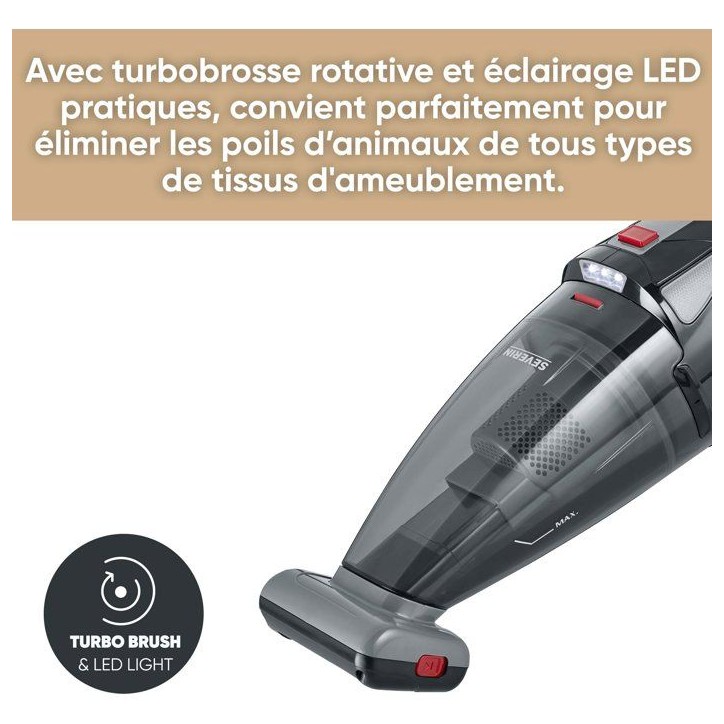 SEVERIN HV7147 - Aspirateur a main et balai 2-en-1 - 5 500 Pa - 50 min - 650 ml - Noir / Gris / Rouge