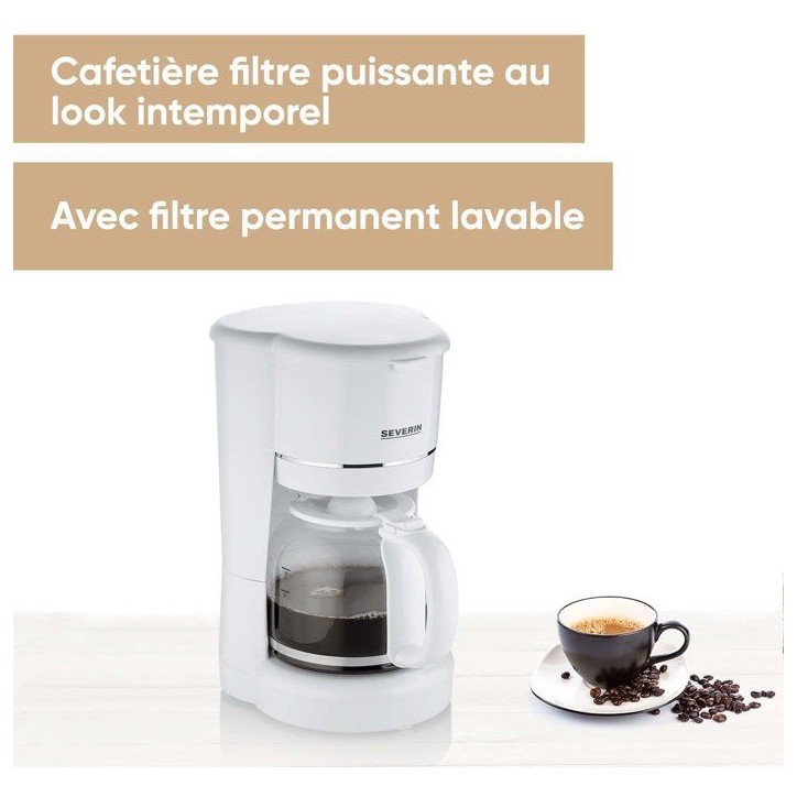Cafetiere Filtre jusqu'a 10 tasses - SEVERIN - KA4323 - Systeme anti-goutte - Filtre permanent amovible - Plaque chauffante - Bl