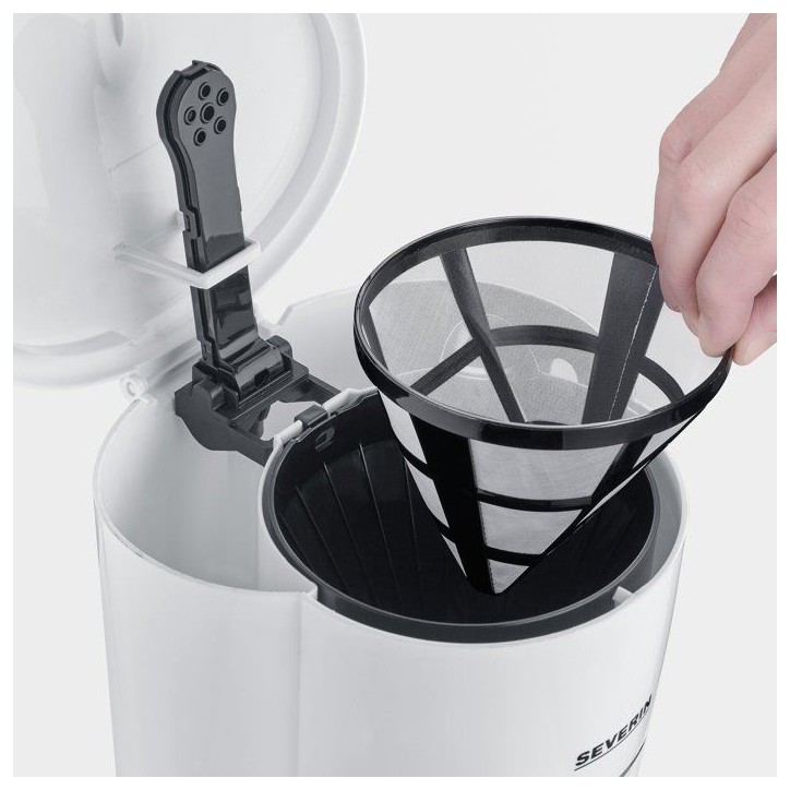 Cafetiere Filtre jusqu'a 10 tasses - SEVERIN - KA4323 - Systeme anti-goutte - Filtre permanent amovible - Plaque chauffante - Bl