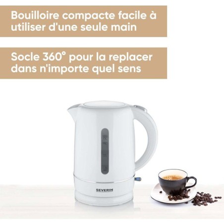 Bouilloire électrique sans fil 1,7L - SEVERIN - WK4325 - 1,7 L - Socle 360 - Résistance cachée - Nettoyage facile, Blanc