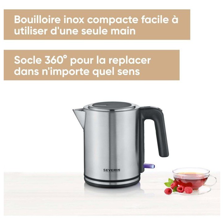 Bouilloire 1L compacte a ouverture extra large - SEVERIN - WK 3489- 2 400 W, Socle 360°, Filtre anticalcair, Noir/inox Bouilloire 1L compacte a ouverture extra large - SEVERIN - WK 3489- 2 400 W, Socle 360°, Filtre anticalcair, Noir/inox
