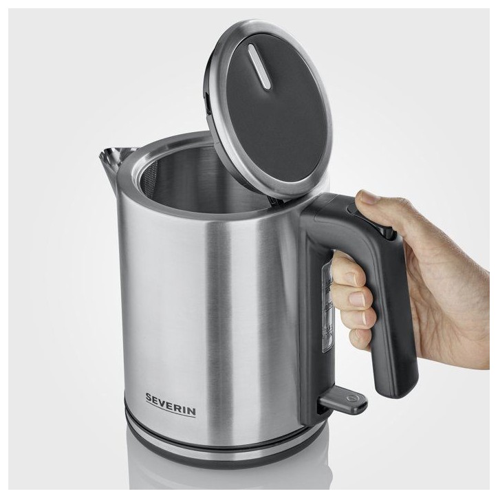 Bouilloire 1L compacte a ouverture extra large - SEVERIN - WK 3489- 2 400 W, Socle 360°, Filtre anticalcair, Noir/inox Bouilloire 1L compacte a ouverture extra large - SEVERIN - WK 3489- 2 400 W, Socle 360°, Filtre anticalcair, Noir/inox