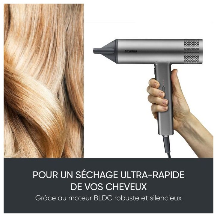 Seche-cheveux ionique - SEVERIN - HT 0169 - S-Style Speed Pro - Concentrateur & diffuseur magnétiques - 2000 W - Gris et noir Seche-cheveux ionique - SEVERIN - HT 0169 - S-Style Speed Pro - Concentrateur & diffuseur magnétiques - 2000 W - Gris et noir