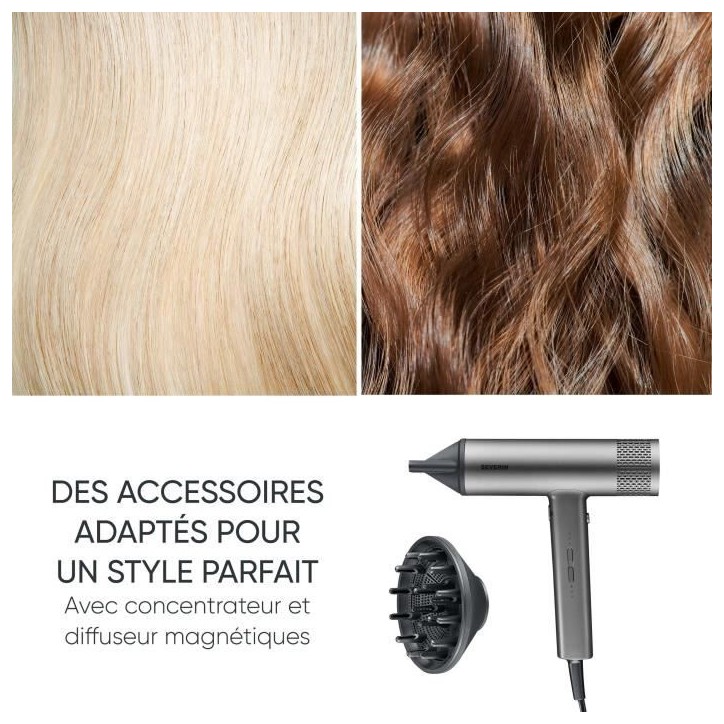 Seche-cheveux ionique - SEVERIN - HT 0169 - S-Style Speed Pro - Concentrateur & diffuseur magnétiques - 2000 W - Gris et noir Seche-cheveux ionique - SEVERIN - HT 0169 - S-Style Speed Pro - Concentrateur & diffuseur magnétiques - 2000 W - Gris et noir