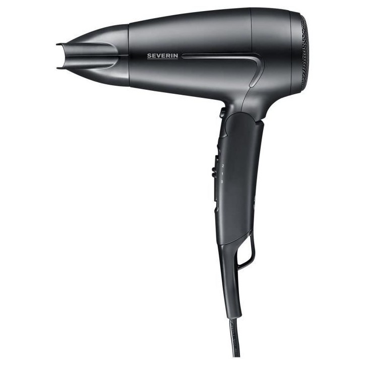 Seche-cheveux de voyage compact - SEVERIN - HT 0159 - Diffuseur & Concentrateur - 1600 W - Poignée pliable - Noir Seche-cheveux de voyage compact - SEVERIN - HT 0159 - Diffuseur & Concentrateur - 1600 W - Poignée pliable - Noir