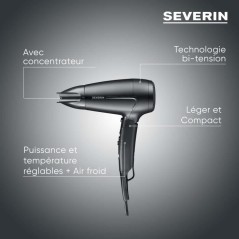 Seche-cheveux de voyage compact - SEVERIN - HT 0159 - Diffuseur & Conc