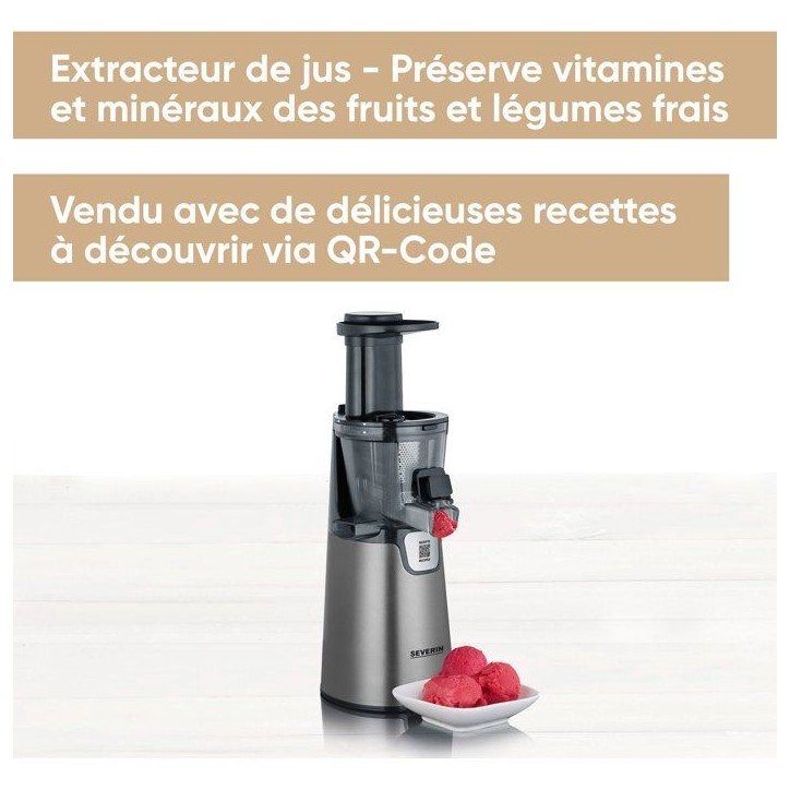 Centrifugeuse Slow Juicer Extracteur de jus - SEVERIN - ES3571 - Polyvalent pour jus - sorbets - glaces - confitures Centrifugeuse Slow Juicer Extracteur de jus - SEVERIN - ES3571 - Polyvalent pour jus - sorbets - glaces - confitures