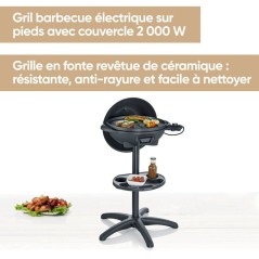Barbecue électrique sur pieds - SEVERIN - PG8541 - 2000 W - Grande surface de cuisson Ø 41 cm - Thermostat réglable - Noir ma