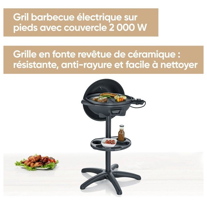 Barbecue électrique sur pieds - SEVERIN - PG8541 - 2000 W - Grande surface de cuisson Ø 41 cm - Thermostat réglable - Noir ma Barbecue électrique sur pieds - SEVERIN - PG8541 - 2000 W - Grande surface de cuisson Ø 41 cm - Thermostat réglable - Noir ma