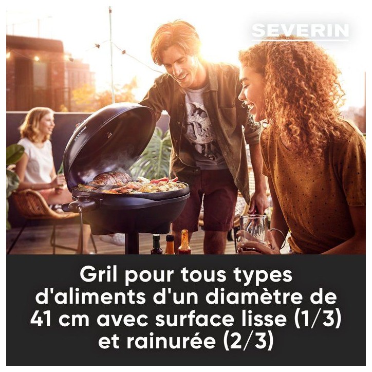 Barbecue électrique sur pieds - SEVERIN - PG8541 - 2000 W - Grande surface de cuisson Ø 41 cm - Thermostat réglable - Noir ma Barbecue électrique sur pieds - SEVERIN - PG8541 - 2000 W - Grande surface de cuisson Ø 41 cm - Thermostat réglable - Noir ma