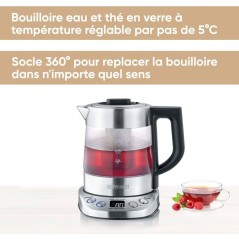 Bouilloire Eau et Thé 1L - SEVERIN - WK3473 - 2 200W - 5 Programmes d'Infusion - Température et Temps Réglables - Verre/Inox