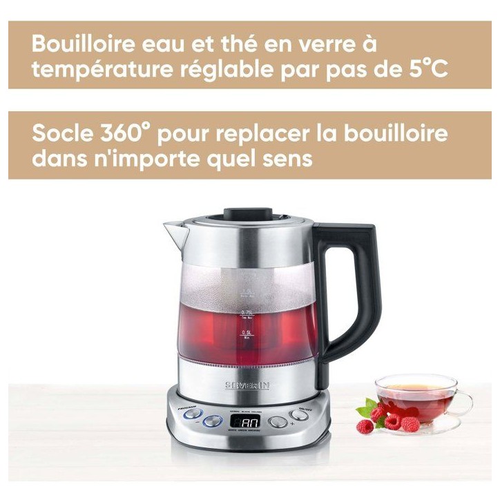 Bouilloire Eau et Thé 1L - SEVERIN - WK3473 - 2 200W - 5 Programmes d'Infusion - Température et Temps Réglables - Verre/Inox Bouilloire Eau et Thé 1L - SEVERIN - WK3473 - 2 200W - 5 Programmes d'Infusion - Température et Temps Réglables - Verre/Inox