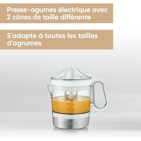 Presse-agrumes électrique 1L - SEVERIN - CP3535 - Avec 2 cônes amovibles - réservoir XXL de 1L - 40 W - blanc