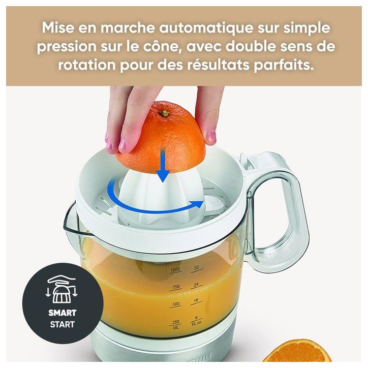 Presse-agrumes électrique 1L - SEVERIN - CP3535 - Avec 2 cônes amovibles - réservoir XXL de 1L - 40 W - blanc Presse-agrumes électrique 1L - SEVERIN - CP3535 - Avec 2 cônes amovibles - réservoir XXL de 1L - 40 W - blanc