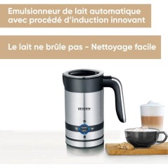 Emulsionneur de lait a induction - SEVERIN - SM3584 - Mousseur de lait chaud ou froid 200 ml en inox - 450 W - inox/noir