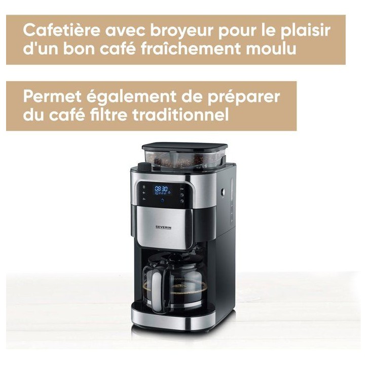 Cafetiere filtre avec broyeur intégré - SEVERIN - KA4813 - Machine a café écran tactile - verseuse 10 tasses - Noir/Inox Cafetiere filtre avec broyeur intégré - SEVERIN - KA4813 - Machine a café écran tactile - verseuse 10 tasses - Noir/Inox