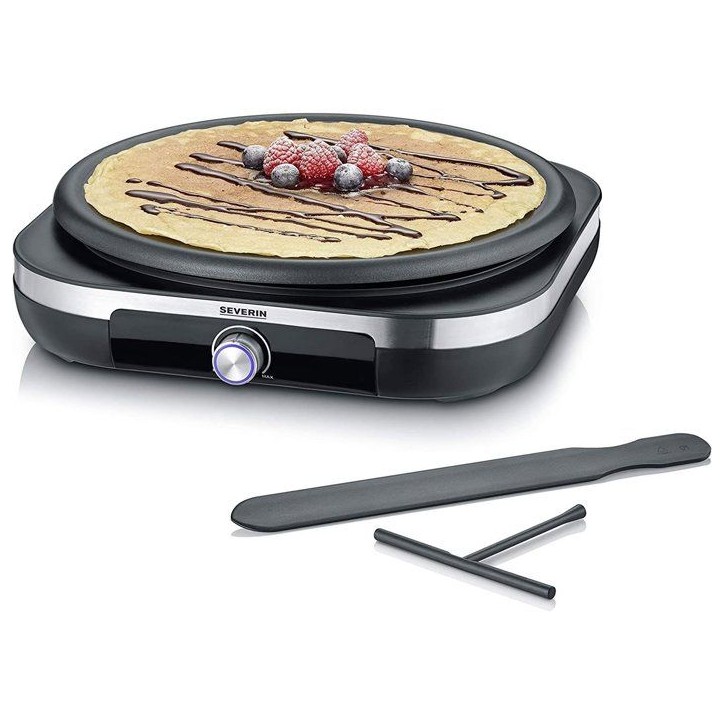Crepiere électrique XXL - SEVERIN - CM2199 - Ø 38cm - Avec spatule et répartiteur - Inox brossé / Noir