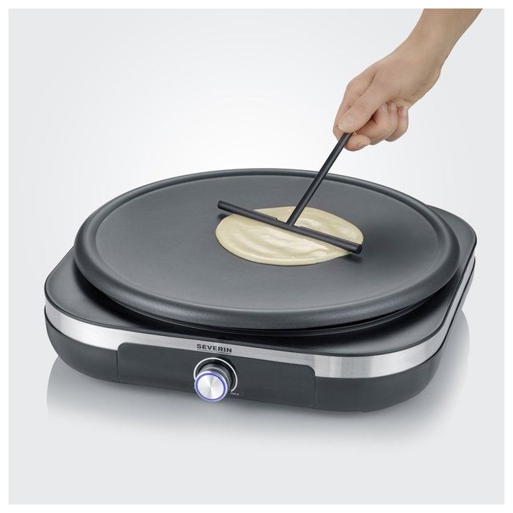Crepiere électrique XXL - SEVERIN - CM2199 - Ø 38cm - Avec spatule et répartiteur - Inox brossé / Noir