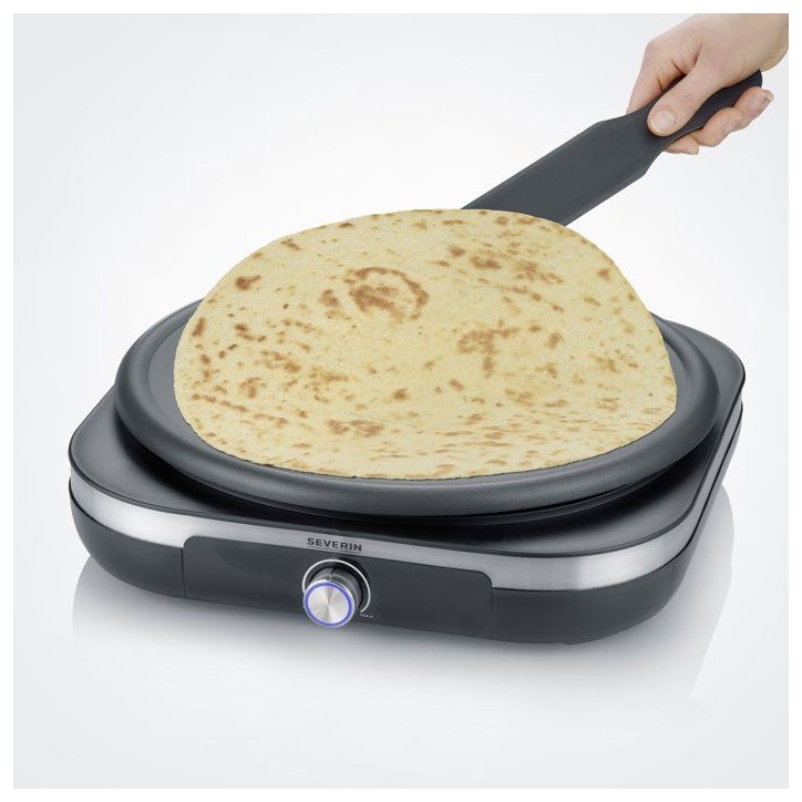 Crepiere électrique XXL - SEVERIN - CM2199 - Ø 38cm - Avec spatule et répartiteur - Inox brossé / Noir