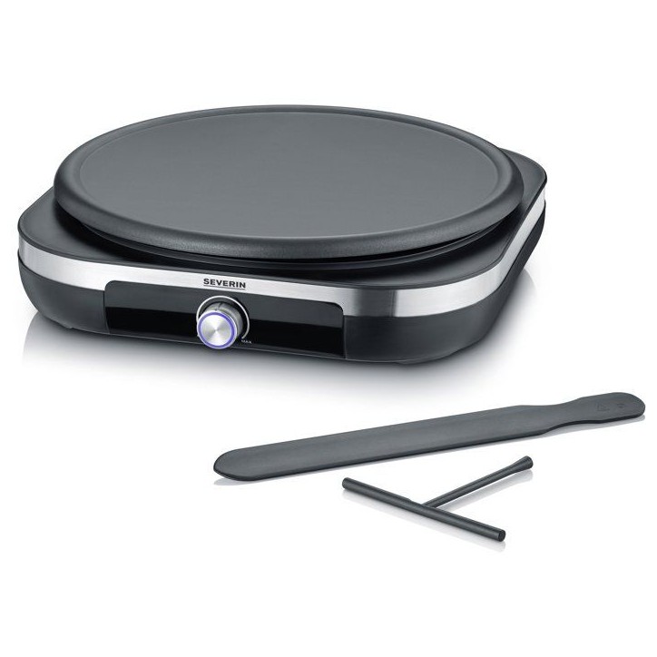 Crepiere électrique XXL - SEVERIN - CM2199 - Ø 38cm - Avec spatule et répartiteur - Inox brossé / Noir