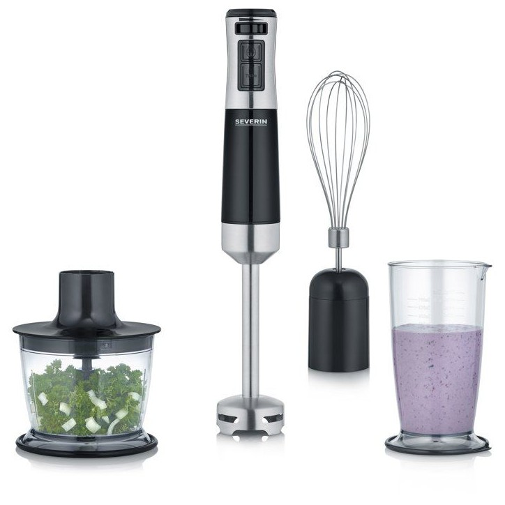 Mixeur plongeant 3-en-1 - SEVERIN - SM3772 - 600 W - Pied amovible - Mini Hachoir - Fouet - Gobelet 700 ml - Sans BPA - Noir / I Mixeur plongeant 3-en-1 - SEVERIN - SM3772 - 600 W - Pied amovible - Mini Hachoir - Fouet - Gobelet 700 ml - Sans BPA - Noir / I