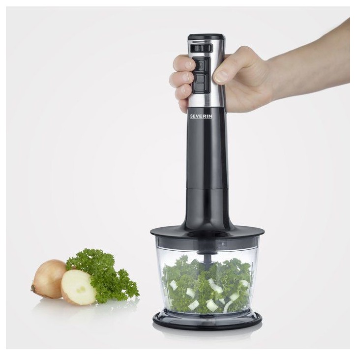 Mixeur plongeant 3-en-1 - SEVERIN - SM3772 - 600 W - Pied amovible - Mini Hachoir - Fouet - Gobelet 700 ml - Sans BPA - Noir / I Mixeur plongeant 3-en-1 - SEVERIN - SM3772 - 600 W - Pied amovible - Mini Hachoir - Fouet - Gobelet 700 ml - Sans BPA - Noir / I