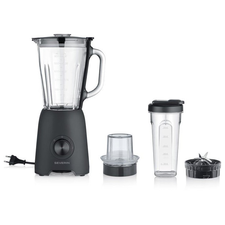 Blender 2-en-1 - SEVERIN - SM3724 Mix & Go - Récipient en verre 1,5 L - Gourde robuste + Accessoire Moulin fruits secs - Noir Blender 2-en-1 - SEVERIN - SM3724 Mix & Go - Récipient en verre 1,5 L - Gourde robuste + Accessoire Moulin fruits secs - Noir
