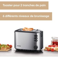 Grille-pain double fente - SEVERIN - AT2514 - 850 W - Thermostat - Noir et inox brosé