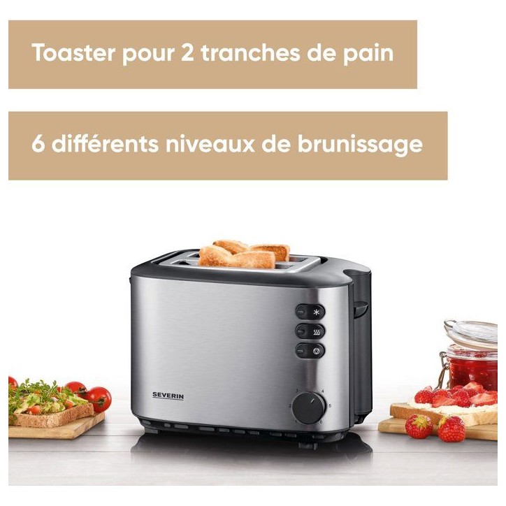 Grille-pain double fente - SEVERIN - AT2514 - 850 W - Thermostat - Noir et inox brosé Grille-pain double fente - SEVERIN - AT2514 - 850 W - Thermostat - Noir et inox brosé