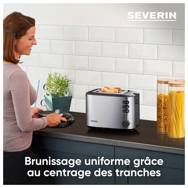 Grille-pain double fente - SEVERIN - AT2514 - 850 W - Thermostat - Noir et inox brosé Grille-pain double fente - SEVERIN - AT2514 - 850 W - Thermostat - Noir et inox brosé