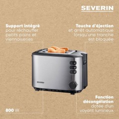Grille-pain double fente - SEVERIN - AT2514 - 850 W - Thermostat - Noi