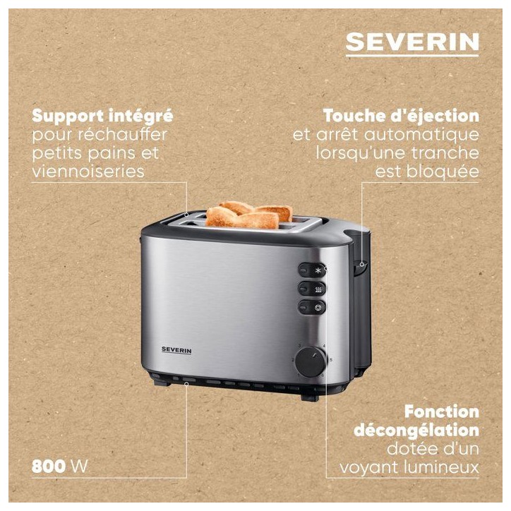 Grille-pain double fente - SEVERIN - AT2514 - 850 W - Thermostat - Noir et inox brosé Grille-pain double fente - SEVERIN - AT2514 - 850 W - Thermostat - Noir et inox brosé