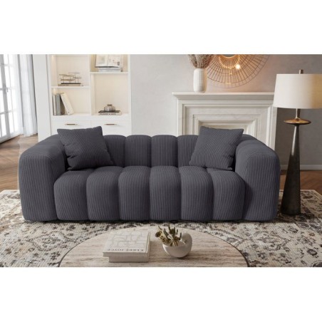 Canapé fixe - 3 places - SFERA - Tissu Gris anthracite - 240 x 100 x 80 cm
