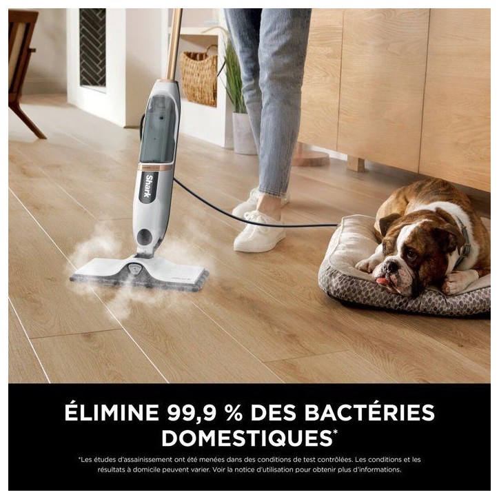 SHARK SteamSpot Balai vapeur S2001EU - Steam Blaster - 3 modes - Réservoir 500 ml - Blanc/Cuivre